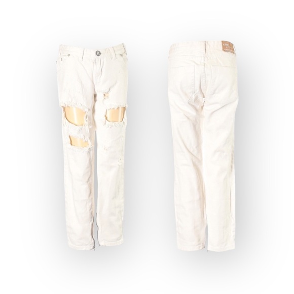 One Teaspoon ☻︎ Trashed Freebirds Skinny Ankle Zipper Denim Jeans ☻︎ White ☻︎ 25 - Picture 2 of 16